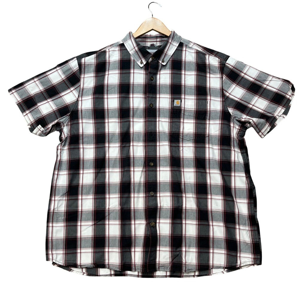 Carhartt Button Down Shirt Mens 2XL Black White Red Plaid Short Sleeve Relaxed